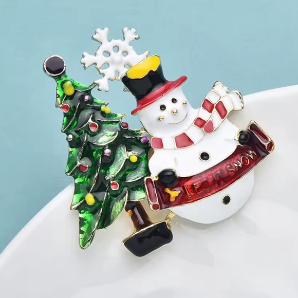 Festive Snowman and Christmas Tree Brooch - Picture 3 of 7